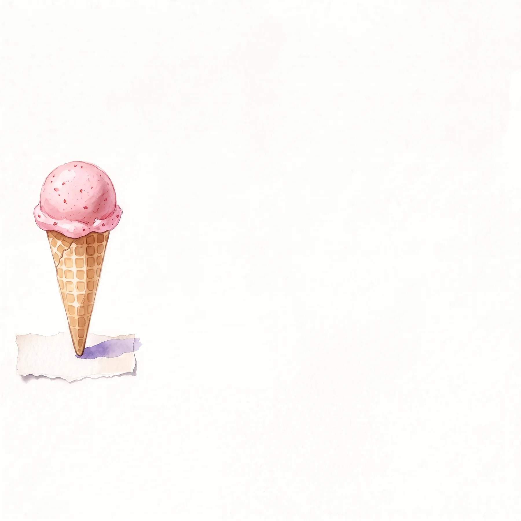 Watercolour of a pink ice cream in a waffle cone
